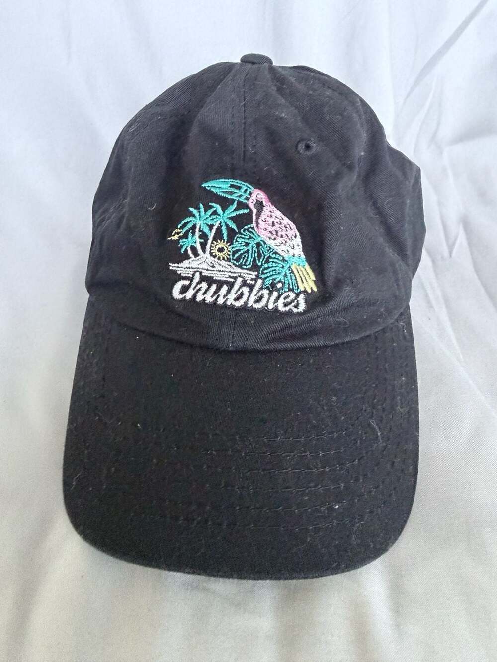 Chubbies Toucan Tropical Palm Bird Embroidered Black Dad Hat - Picture 2 of 9